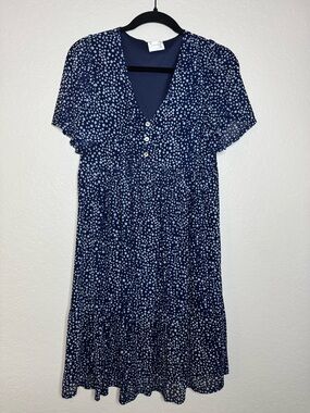 Siren Lily Navy and White Polka Dot V-Neck Mini Dress